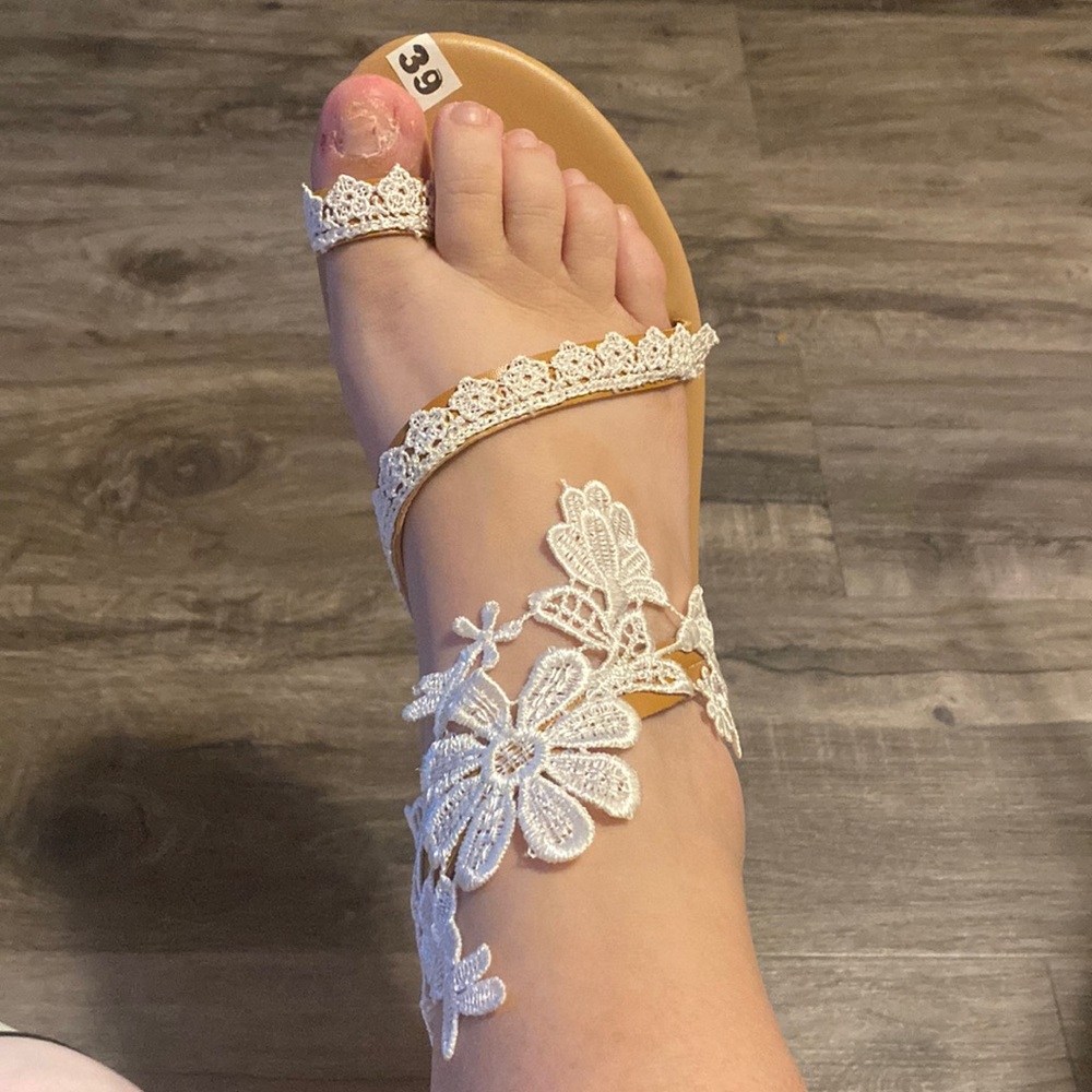 White floral sandals.